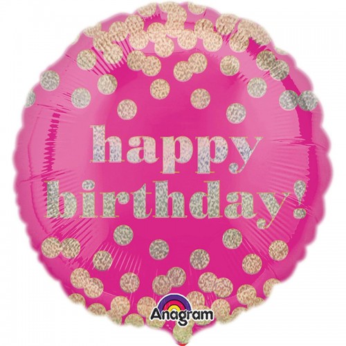 Balão Redondo Happy Birthday Rosa